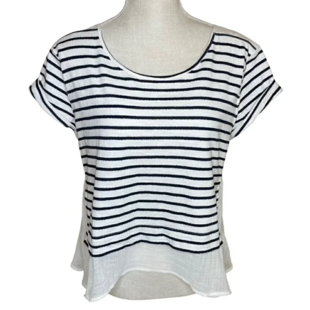 FREE PEOPLE French Kiss Striped Mixed Media Blouse - Size Small